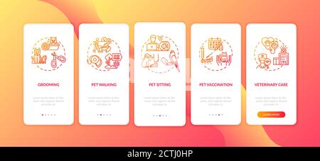 Pet services onboarding mobile app page screen with concepts Stock Vector