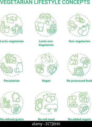 Vegetarian lifestyle concept icons set Stock Vector