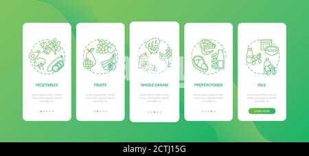 Vegetarian diet components onboarding mobile app page screen with concepts Stock Vector