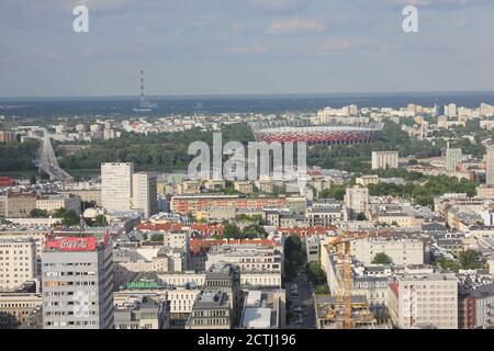 Warsaw city view from the top of cultural palace, Poland Stock Photo
