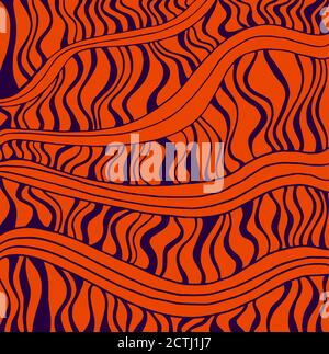 Abstract colorful african style waves background. Doodle decorative element. Isolated on orange pattern. Vector hand drawn tribal background. Stock Vector