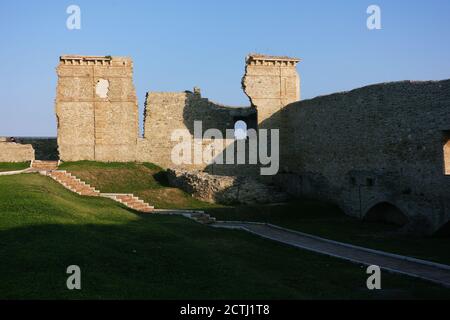 Aerial view of the ancient Aragonese Castle on the shore of the Adriatic Sea - Ortona, Chieti, Abruzzo / Italy Stock Photo