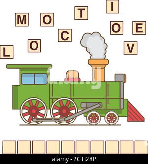 Game words puzzle steam locomotive .Education developing child. Stock Vector