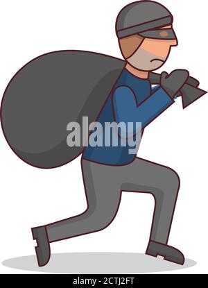 Criminal with stolen.Thief with a bag.Cartoon character. Stock Vector