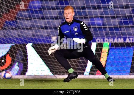 Oldham, UK. 22nd Sep, 2020. OLDHAM, ENGLAND. SEPT 22ND 2020 Oldham's Mackenzie Chapman before the EFL Trophy match between Oldham Athletic and Wolverhampton Wanderers at Boundary Park, Oldham on Tuesday 22nd September 2020. (Credit: Eddie Garvey | MI News) Credit: MI News & Sport /Alamy Live News Stock Photo