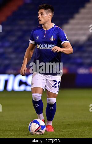 Oldham, UK. 22nd Sep, 2020. OLDHAM, ENGLAND. SEPT 22ND 2020 Oldham's Andrea Badan during the EFL Trophy match between Oldham Athletic and Wolverhampton Wanderers at Boundary Park, Oldham on Tuesday 22nd September 2020. (Credit: Eddie Garvey | MI News) Credit: MI News & Sport /Alamy Live News Stock Photo