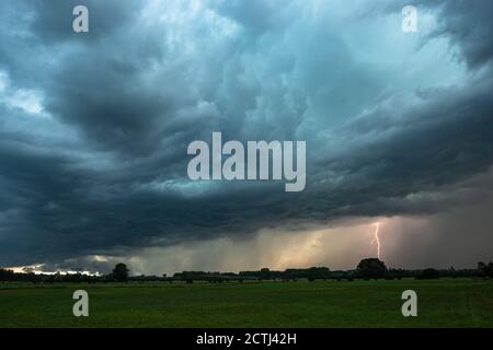 Lightning strike from a thunderstorm over the Hungarian Plains Stock Photo