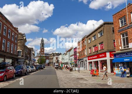 View along the High Street towards Colchester Town Hall in Colchester, Essex, UK. Stock Photo