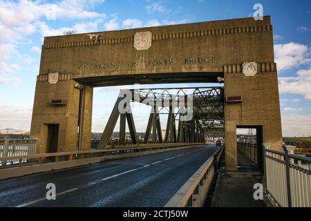 The town of Kincardine and its iconic bridge. Stock Photo