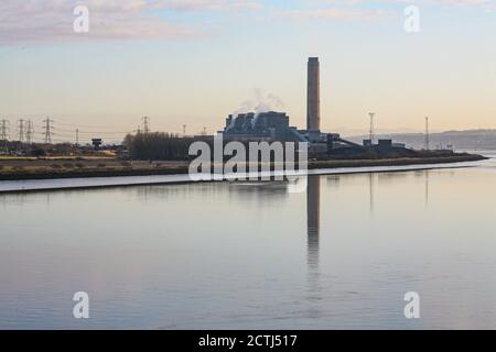 The view of Longannet Power Station form Kincardine's iconic bridge. Stock Photo