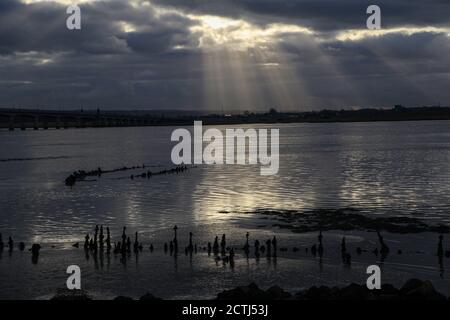 View of the Forth estuary from near Kincardine. Stock Photo