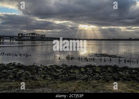 View of the Forth estuary from near Kincardine. Stock Photo