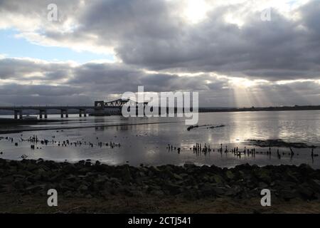 View of the Forth estuary from near Kincardine. Stock Photo