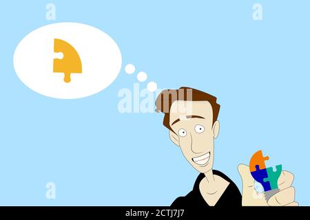 Man thinking about the missing piece in the puzzle Stock Vector
