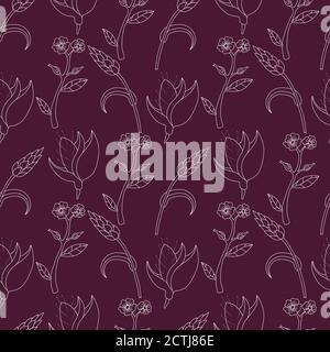 hand drawn floral seamless pattern outline Stock Vector