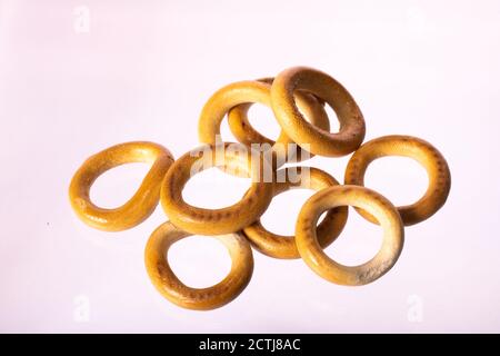traditional Russian cookies small round bagels isolated on white background Stock Photo