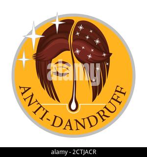 Anti-dandruff flakes free vector icon. Healthy hair follicle, female head with and without dandruff logo. Disease of the skin. Label for shampoo Stock Vector