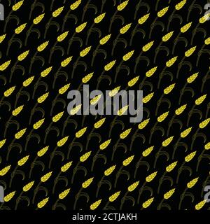 Golden Wheat Spikes on a black background Stock Vector