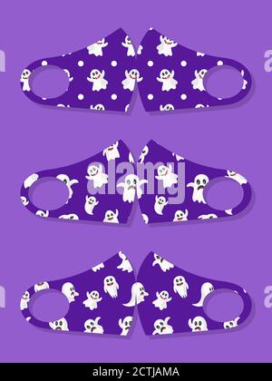 Set of designs reusable mouth kids funny masks with ghost seamless pattern Stock Vector