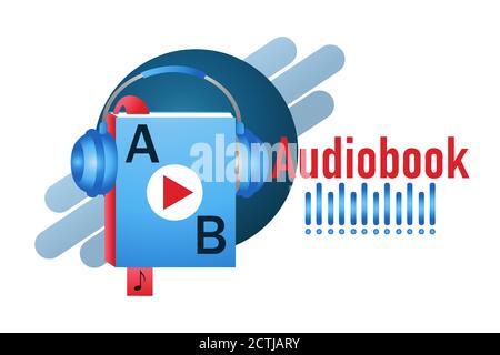 Audiobook online e-library flat icon. Vector book symbol with bookmark,  headphones. Audio reader, distance education. Sign for mobile app, bookstore Stock Vector