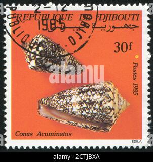 DJIBOUTI - CIRCA 1985: stamp printed by Djibouti, shows seashell, circa 1985 Stock Photo