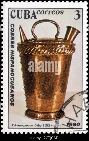 Saint Petersburg, Russia - May 31, 2020: Stamp printed in the Cuba the image of the Pitcher, circa 1980 Stock Photo