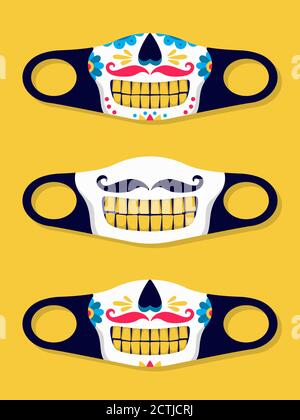 Set of designs face masks with skull. Day of the Dead Stock Vector