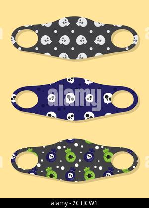 Set of designs face masks with skull seamless pattern Stock Vector