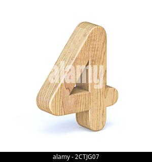 Rounded wooden font Number 4 FOUR 3D render illustration isolated on white background Stock Photo