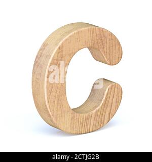 Rounded wooden font Letter C 3D render illustration isolated on white background Stock Photo