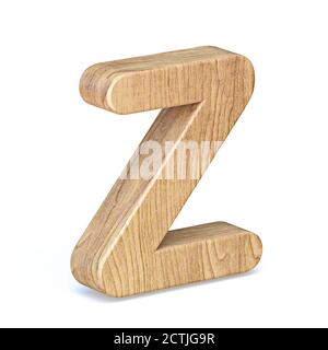 Rounded wooden font Letter Z 3D render illustration isolated on white background Stock Photo