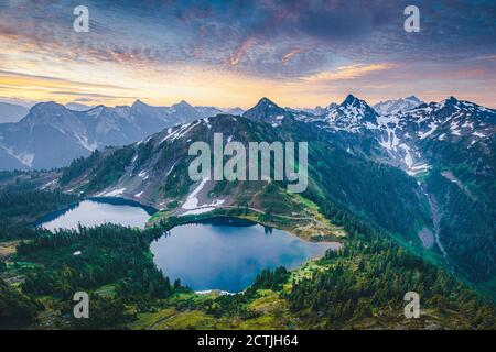 Beautiful 'Twin Lakes' lakes from the top of Winchester mountain, USA Stock Photo