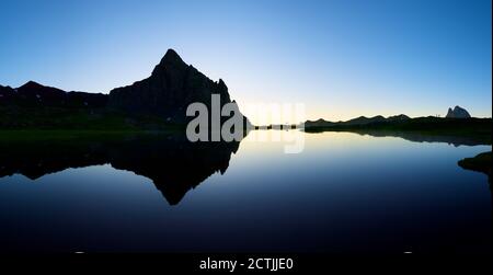 Anayet Peak and lake in Tena Valley, Huesca province in Aragon, Pyrenees in Spain. Stock Photo