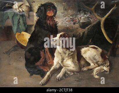 Uchermann Karl Kristian - Gordon Setter Og Engelsk Setter Ved En Grue - Norwegian School - 19th  Century Stock Photo