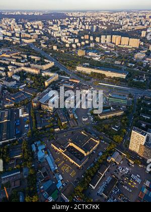 Russia, Moscow Oblast, Moscow, Aerial view of residential area at dusk Stock Photo