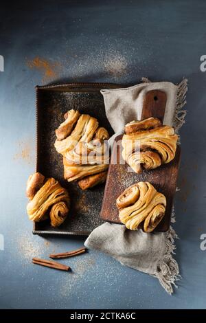 Fresh homemade cinnamon Franzbrotchen Stock Photo