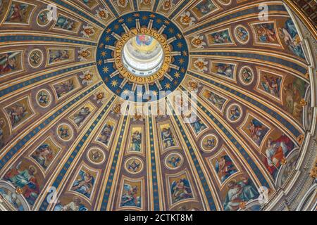 Vatican City State, Europe.  Architectural details of the central part looking upward into St. Peter's basilica dome.  (For editorial use only)