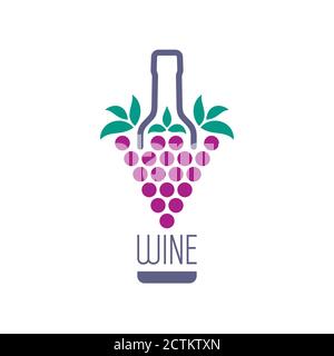 Bunch of grapes and wine bottle icon. Abstract drink concept design. Stock Vector