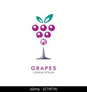 Bunch of grapes icon in wine glass form. Abstract drink logo design. Stock Vector