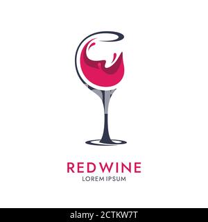 Wine icon with cut glass on white background. Abstract drink logo design. Stock Vector