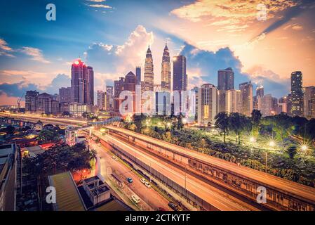 Cityscape of Kuala lumpur city skyline at sunrise in Malaysia. Stock Photo