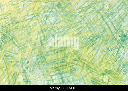 green and yellow  pastel crayon drawing on paper background texture Stock Photo