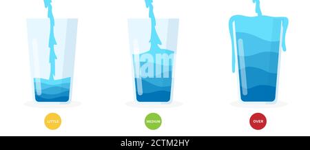 Vector of clean water level in glass icon collection flat style isolated on white background Stock Vector
