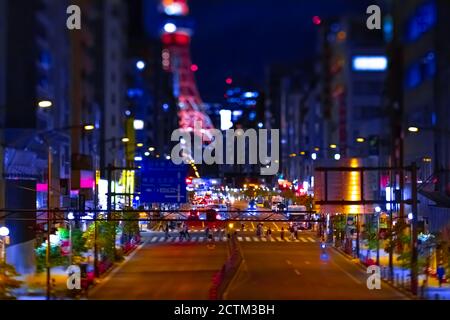 A night miniature urban city street near Tokyo tower in Tokyo Stock Photo