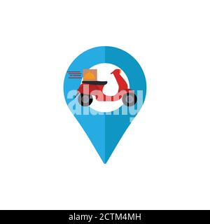 Motorcycle delivery flat icon, illustration location delivery. Design template vector Stock Vector