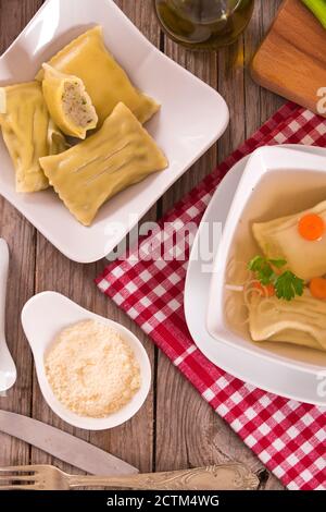 Maultaschen - swabian filled pasta ( ravioli ). Stock Photo