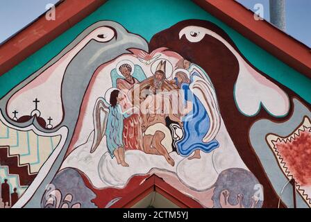 Resurrection of Jesus painting at village church in Montezuma near Las Vegas, New Mexico, USA Stock Photo