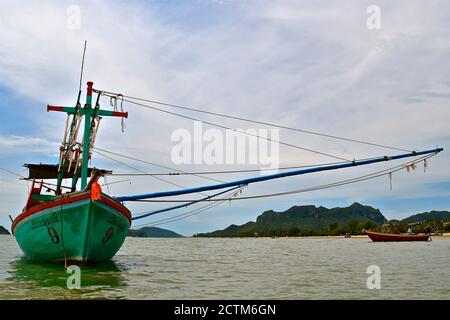 Old Small Wooden Fishing Boats Moored In Port Stock Photo - Download Image  Now - Anchored, Asia, Bay of Water - iStock