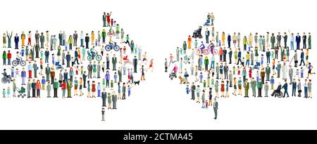 two large different groups face each other Stock Vector