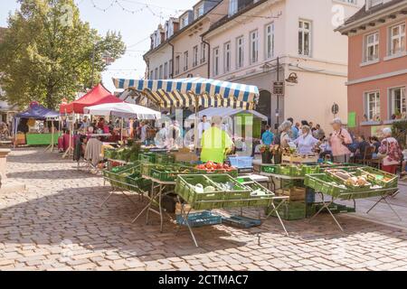 Neckargemuend, Germany: September 20, 2020: regional seasonal market in autumn with local products, called 'Herbstmarkt' Stock Photo